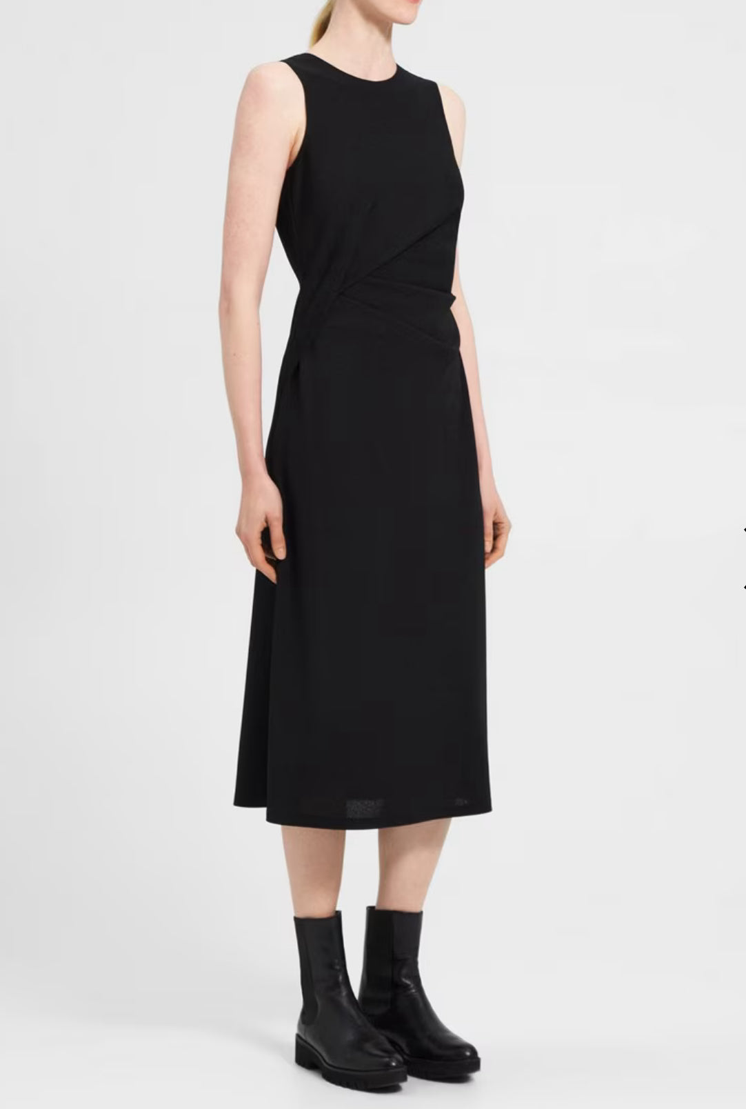 TH Draped Sweater Crepe Jersey Tuck Midi Dress