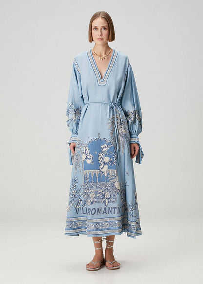 ALM Villa Romantica Holiday Linen-viscose Midi Dress