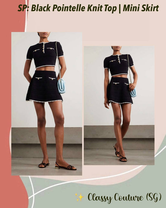 SP Black Pointelle Knit Crop Top | Mini Skirt | Set