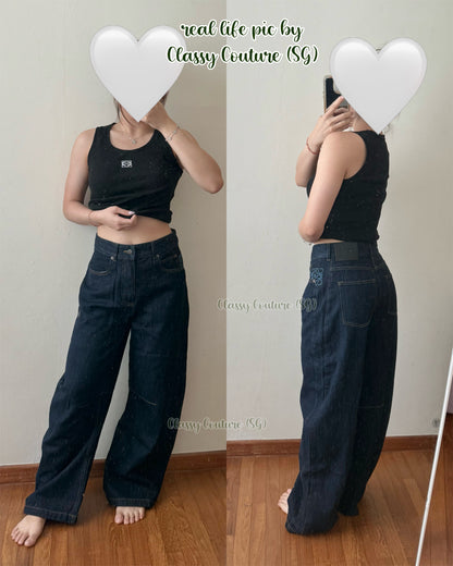 LW Anagram Barrel Denim Jeans Pants in Dark Indigo Wash