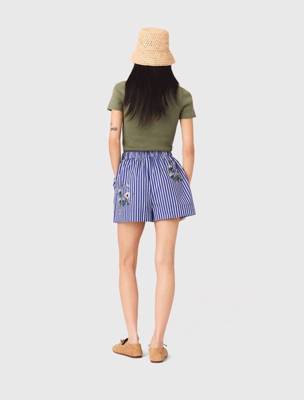 MJ Embroidered Bead Sequin Stripe Shirt | Shorts | Cotton-blend Set