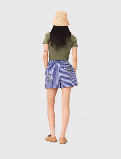 MJ Embroidered Bead Sequin Stripe Shirt | Shorts | Cotton-blend Set