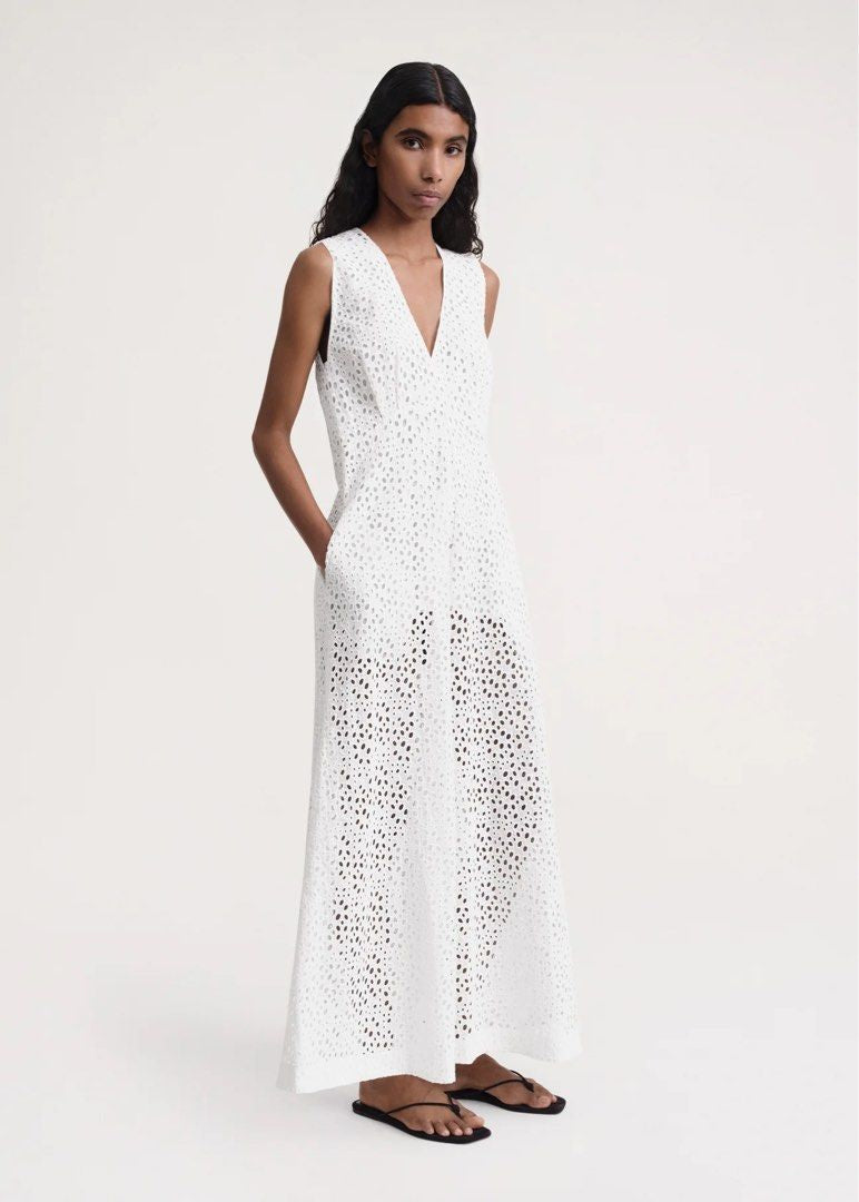 TOT Broderie Anglaise Cotton Maxi Dress in White