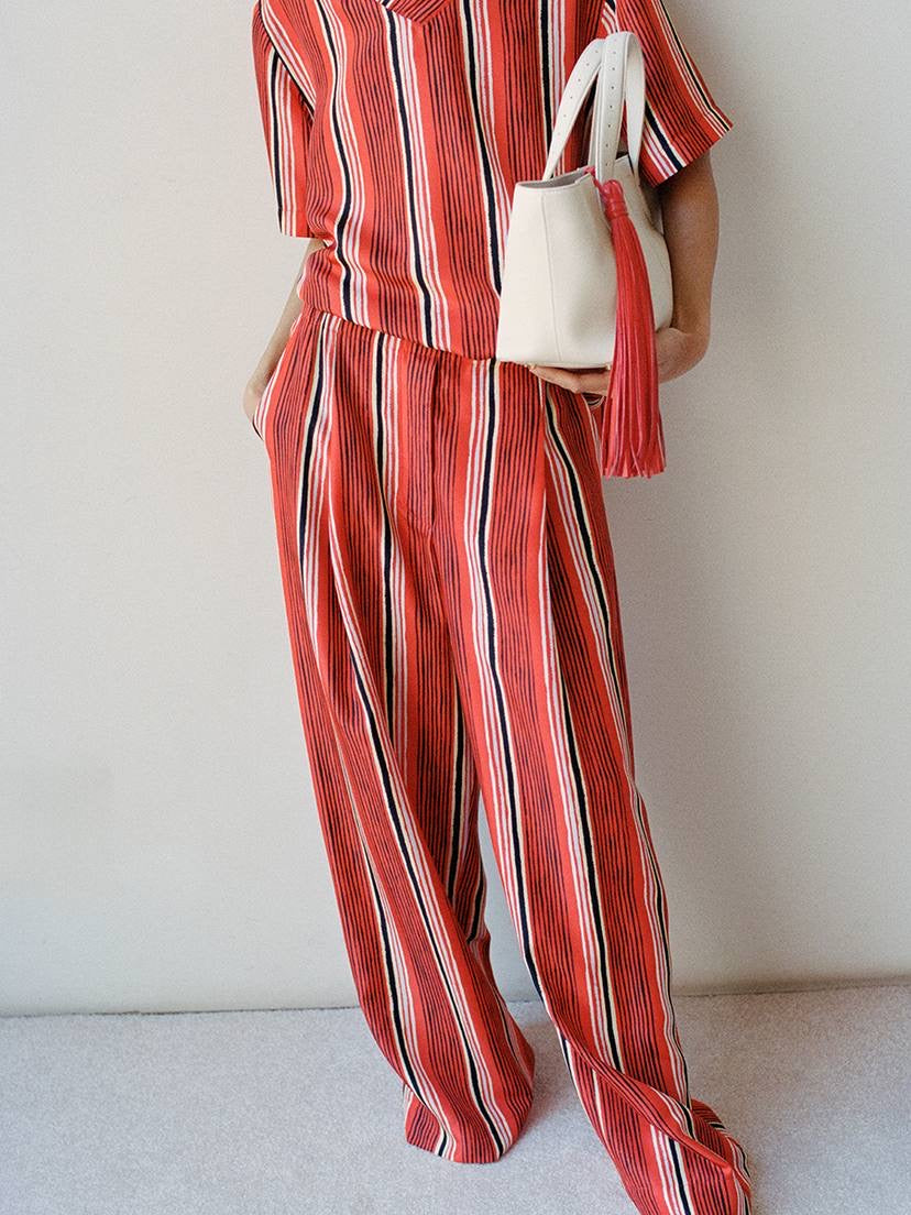 PS Amira Silk Shirt | Drawstring Pants | Striped Set