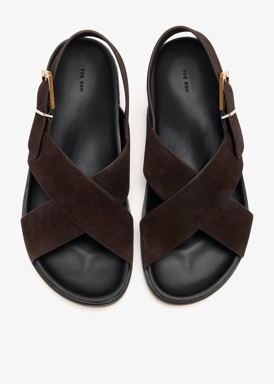 TR Crossover Buckle Leather Sandals in Suede/Horsehair/Smooth Calfskin