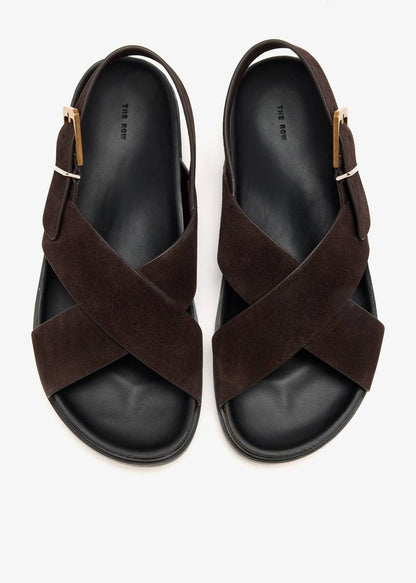 TR Crossover Buckle Leather Sandals in Suede/Horsehair/Smooth Calfskin
