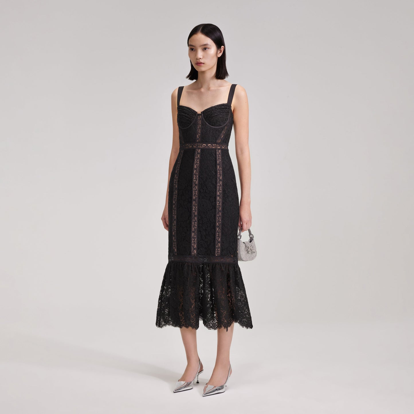 SALE! SP Black Cord Lace Insert Midi Dress