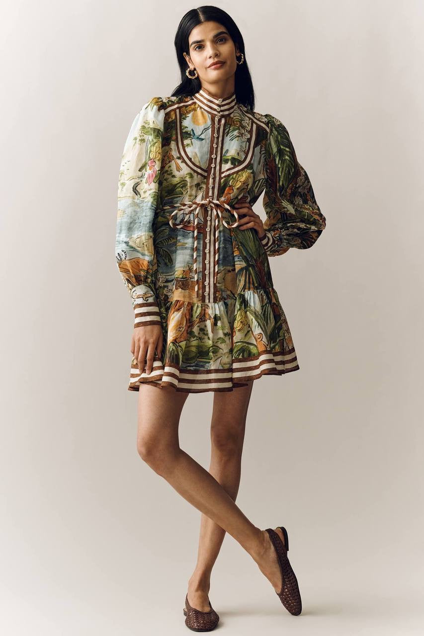 ALM Toucan Tango Yoke Ramie Mini Dress