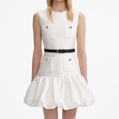 SP Taffeta Mini Dress in White & Navy Blue