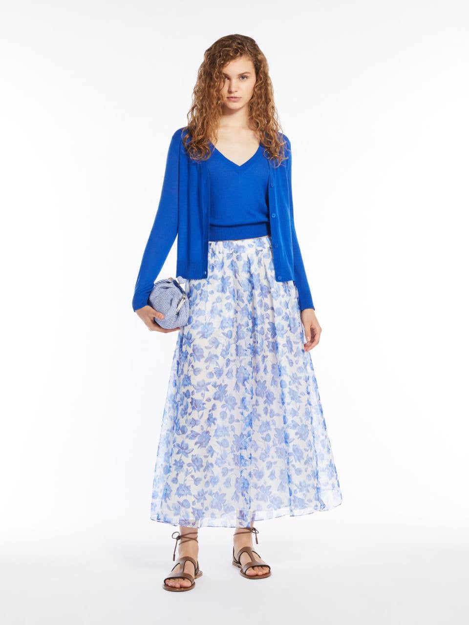 MM Cornflower Silk Midi Skirt