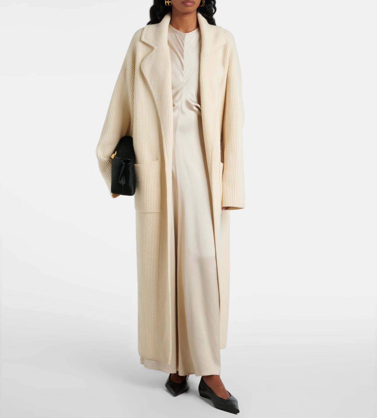 Tot Ribbed Knit Wool Blend Long Cardigan Coat