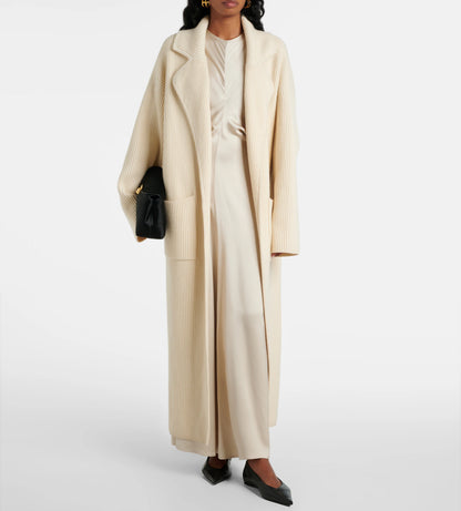 Tot Ribbed Knit Wool Blend Long Cardigan Coat