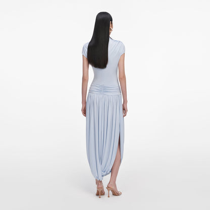 SP Yellow Sleeveless Wrap | Blue Short Sleeve Gathered Viscose-blend Jersey Midi Dress