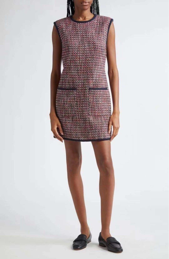 VB Ceres Metallic Tweed Jacket | Ravenna Sleeveless Mini Dress | Set in Red Blaze / Navy Multi