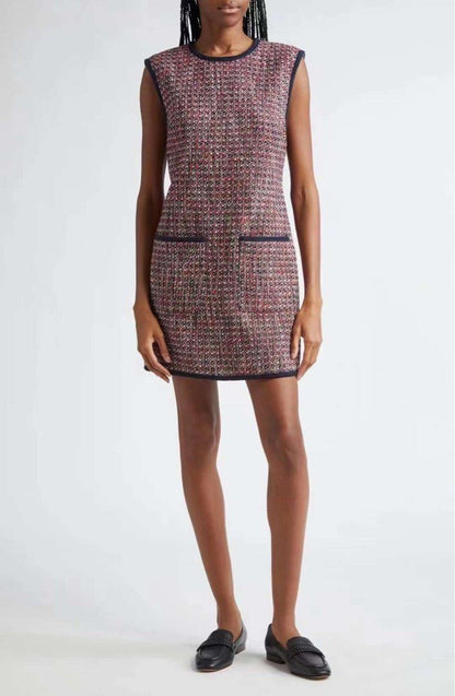 VB Ceres Metallic Tweed Jacket | Ravenna Sleeveless Mini Dress | Set in Red Blaze / Navy Multi