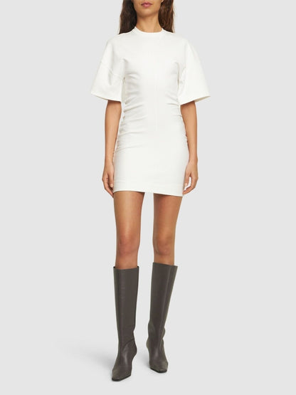 AW Crewneck Ribbed Jersey Mini Dress with Draped Detail