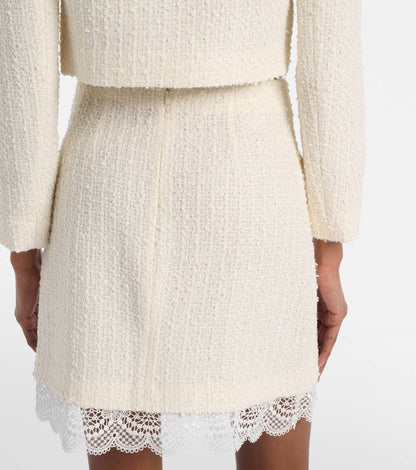 Cream Boucle Lace Collar Jacket | Mini Skirt