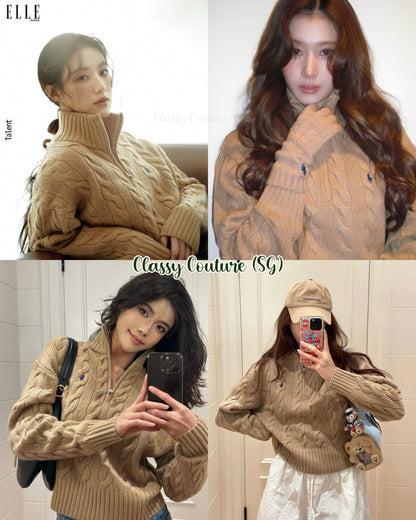 7 Colors! Cable Wool & Cashmere Half Zip Jumper Sweater