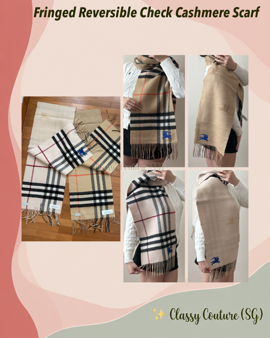 2 Colors! BBR Fringed Reversible Knight Check Cashmere Scarf 168*30cm