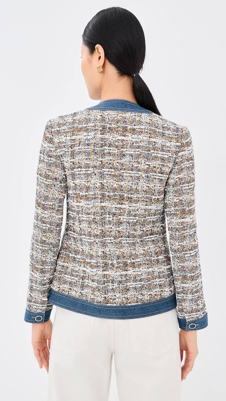 VB Ainslie Tweed Cotton-Blend Jacket w Denim Contrast Trim