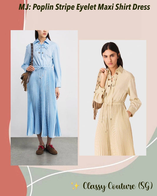 MJ Rossima Pleated Stripe Eyelet Midi Maxi Dress ShirtDress