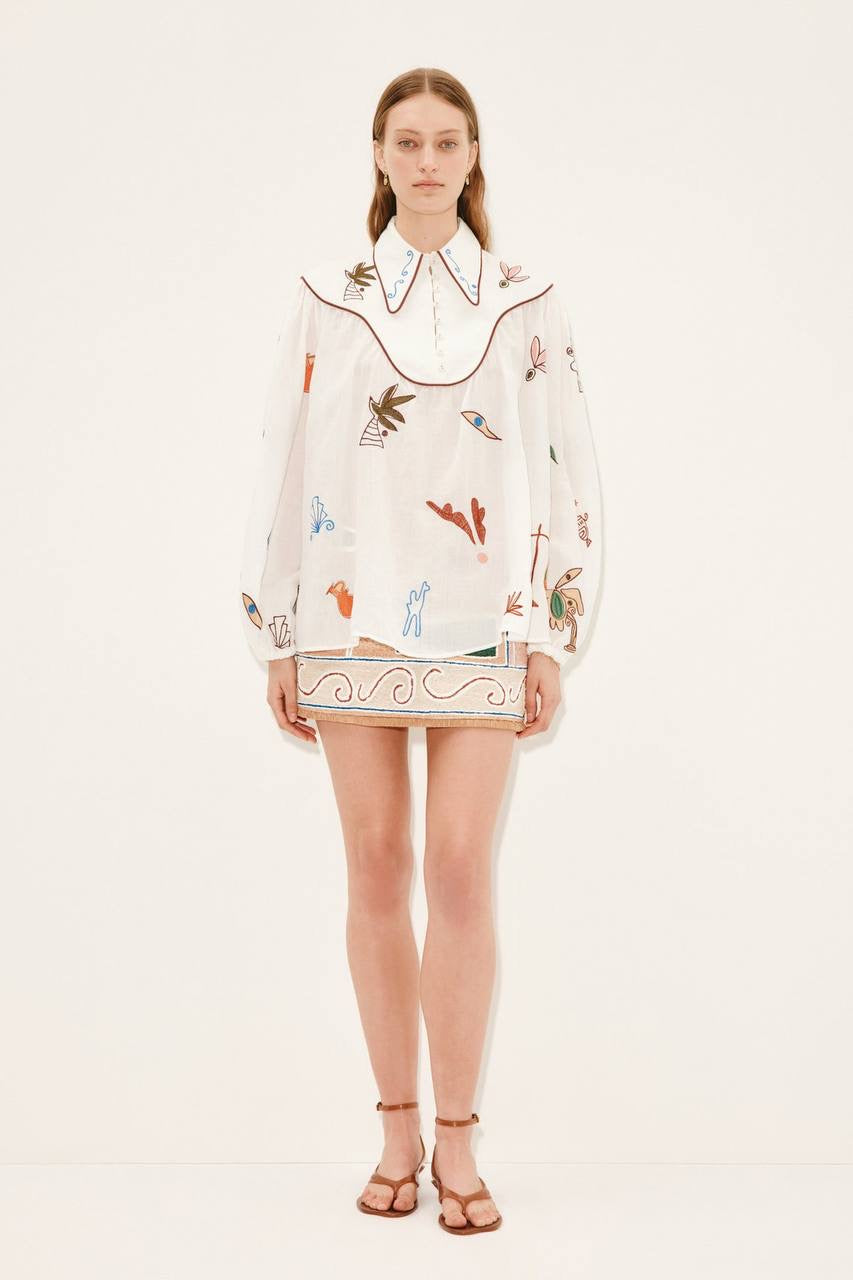 ALM Mina Embroidered Ramie Blouse Top