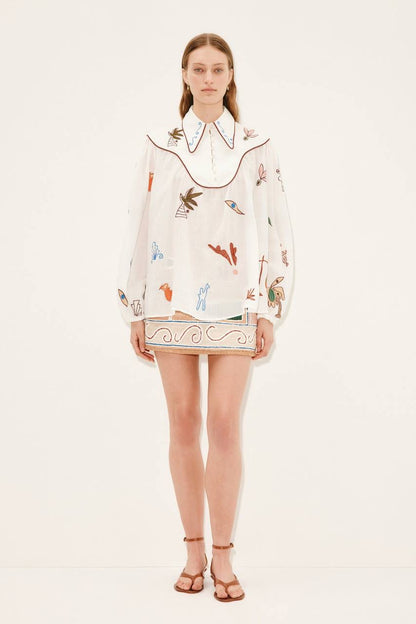 ALM Mina Embroidered Ramie Blouse Top