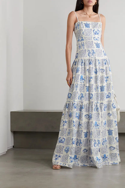 AB Lima Tiered Printed Linen Maxi Dress