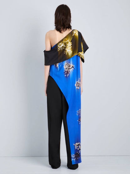 PS Haya Printed Asymmetric Draped Off Shoulder Viscose Cady Long Top