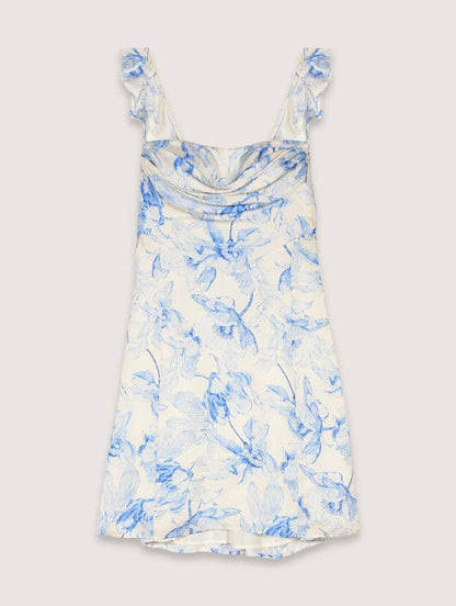 SALE! MJ Romantiblue Short Patterned Floral Drape Viscose Mini Dress