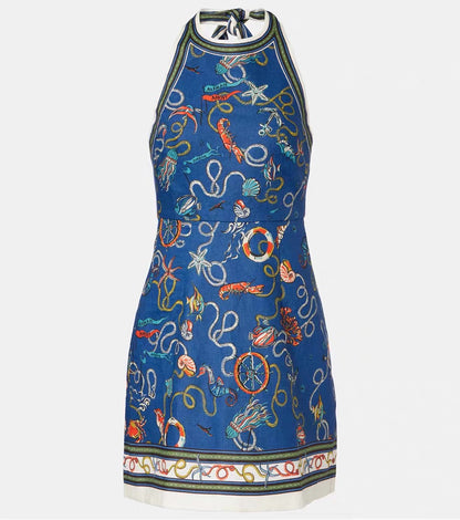 ALM Cove Printed Halterneck Linen Mini Dress