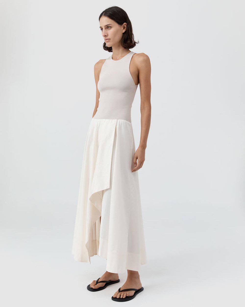 SA Knit Bodice Asymm Viscose-blend Midi Dress