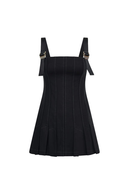 DLee Safety Slider Pleated Mini Dress in Black