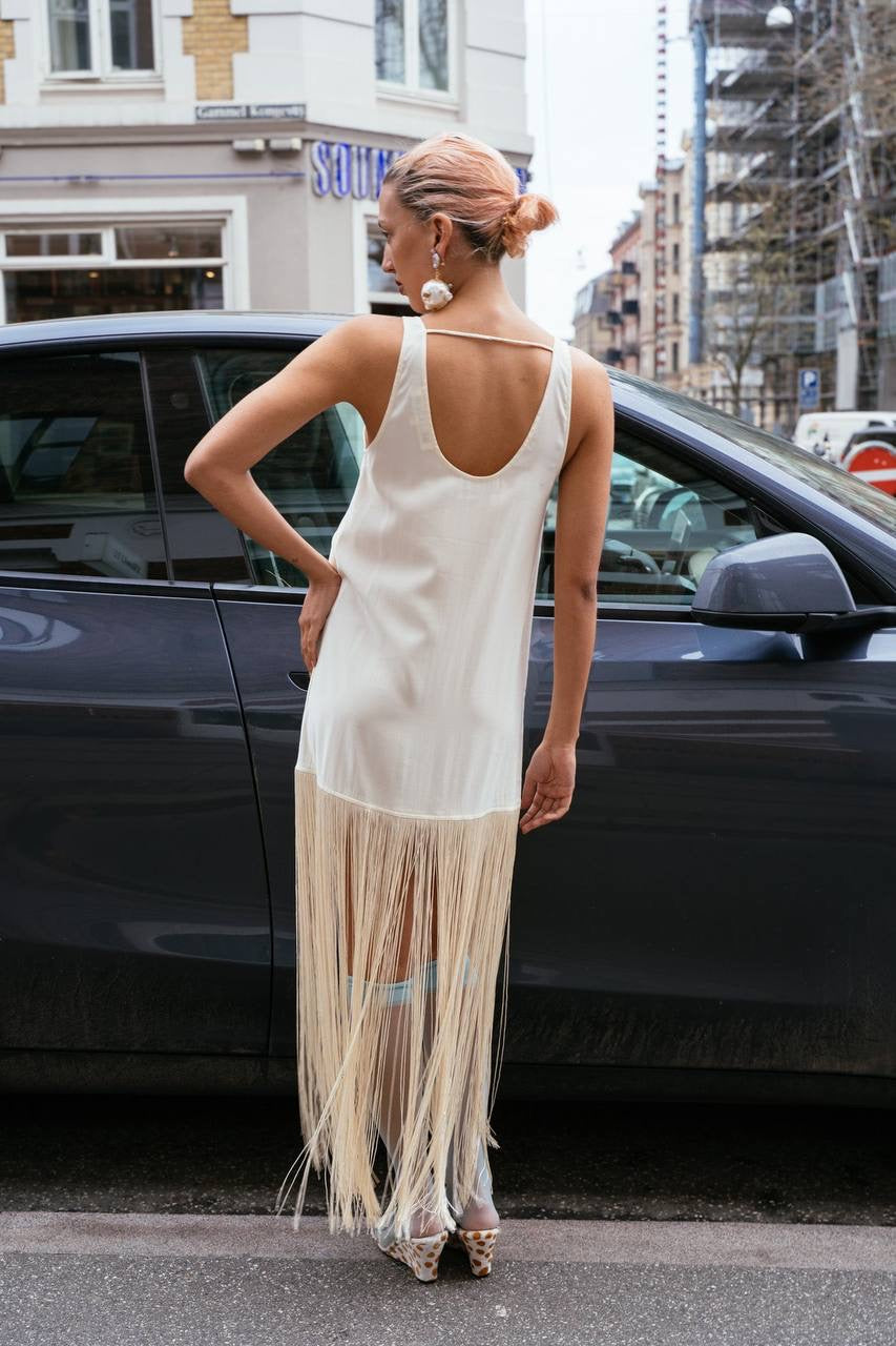 ML Tassel Lyocell-blend Fringe Slip Midi Dress