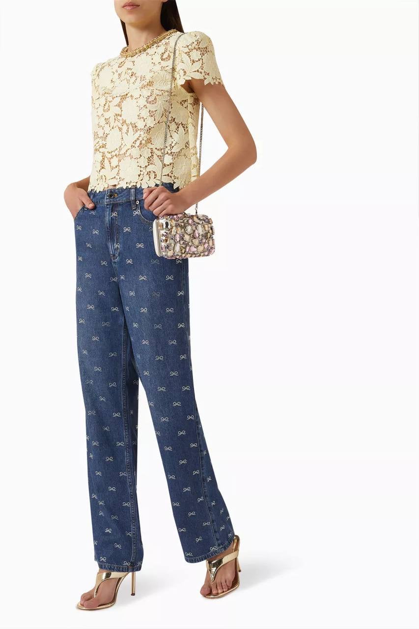 SP Lightweight Diamante Bow-embellished Denim Jeans in Classic Blue Wash