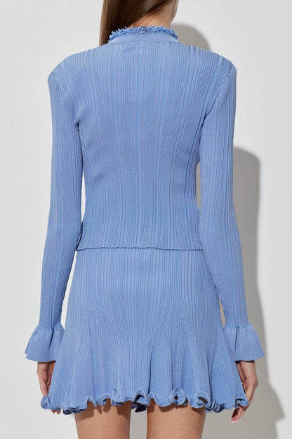 SP Blue Pearl Trim Knit Cardigan | Mini Skirt | Set
