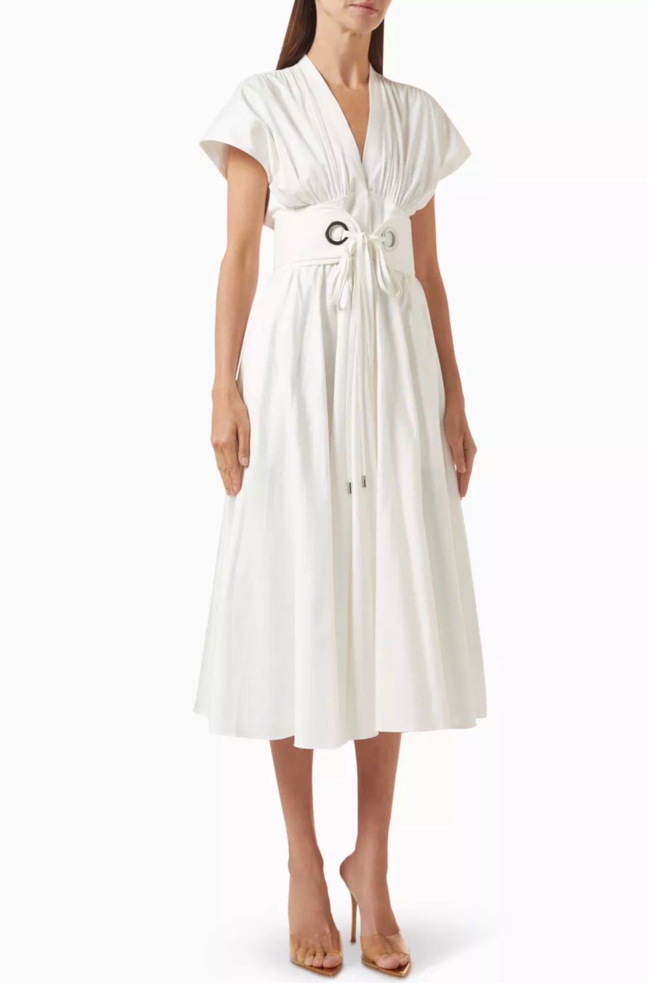 2 Colors! ALX Riviera Cotton-Viscose Midi Dress in White & Navy Gingham Blue