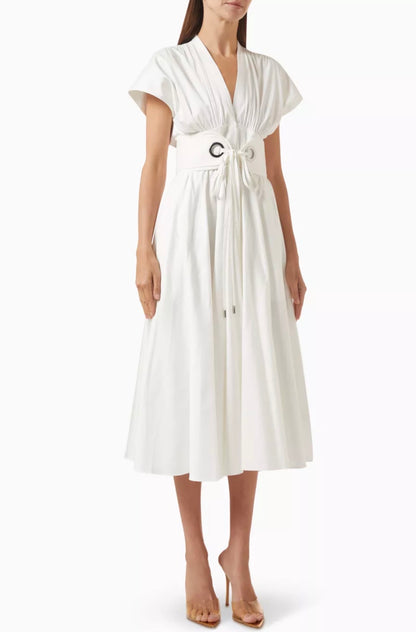 2 Colors! ALX Riviera Cotton-Viscose Midi Dress in White & Navy Gingham Blue