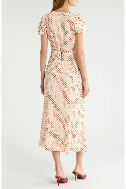 Frost Flutter Sleeve Viscose-blend Midi Dress in Polka Dot & Floral