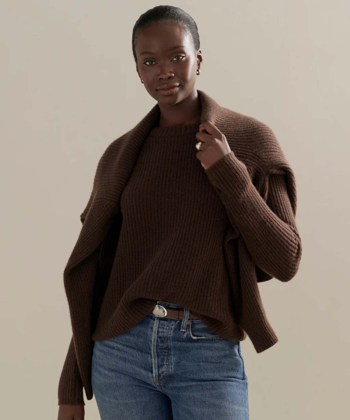 JK Cashmere Fisherman Sweater in Chocolate