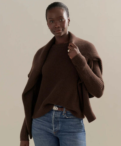 JK Cashmere Fisherman Sweater in Chocolate