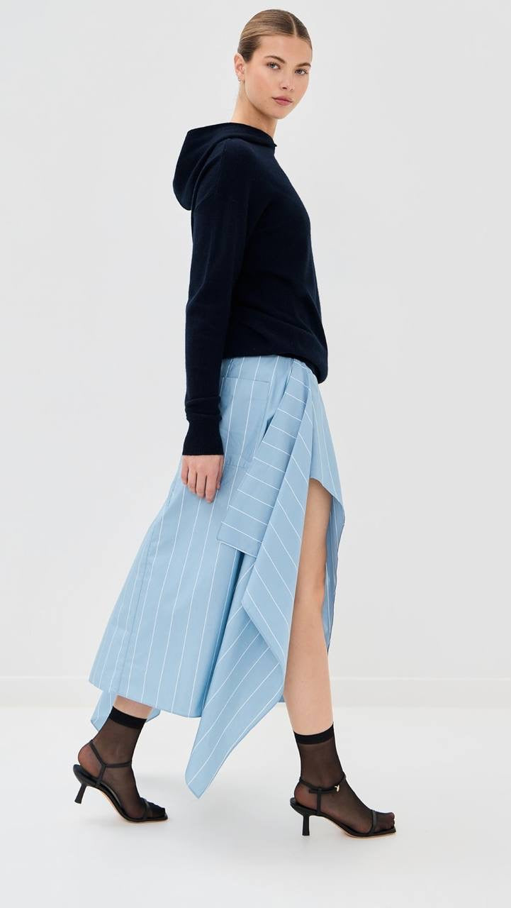TB Striped Tech Poplin Tie Front Midi Skirt