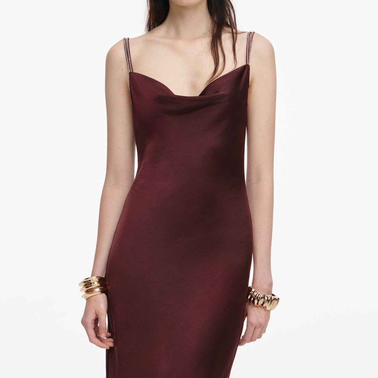 SP Brown Satin Diamante Cowl Maxi Dress