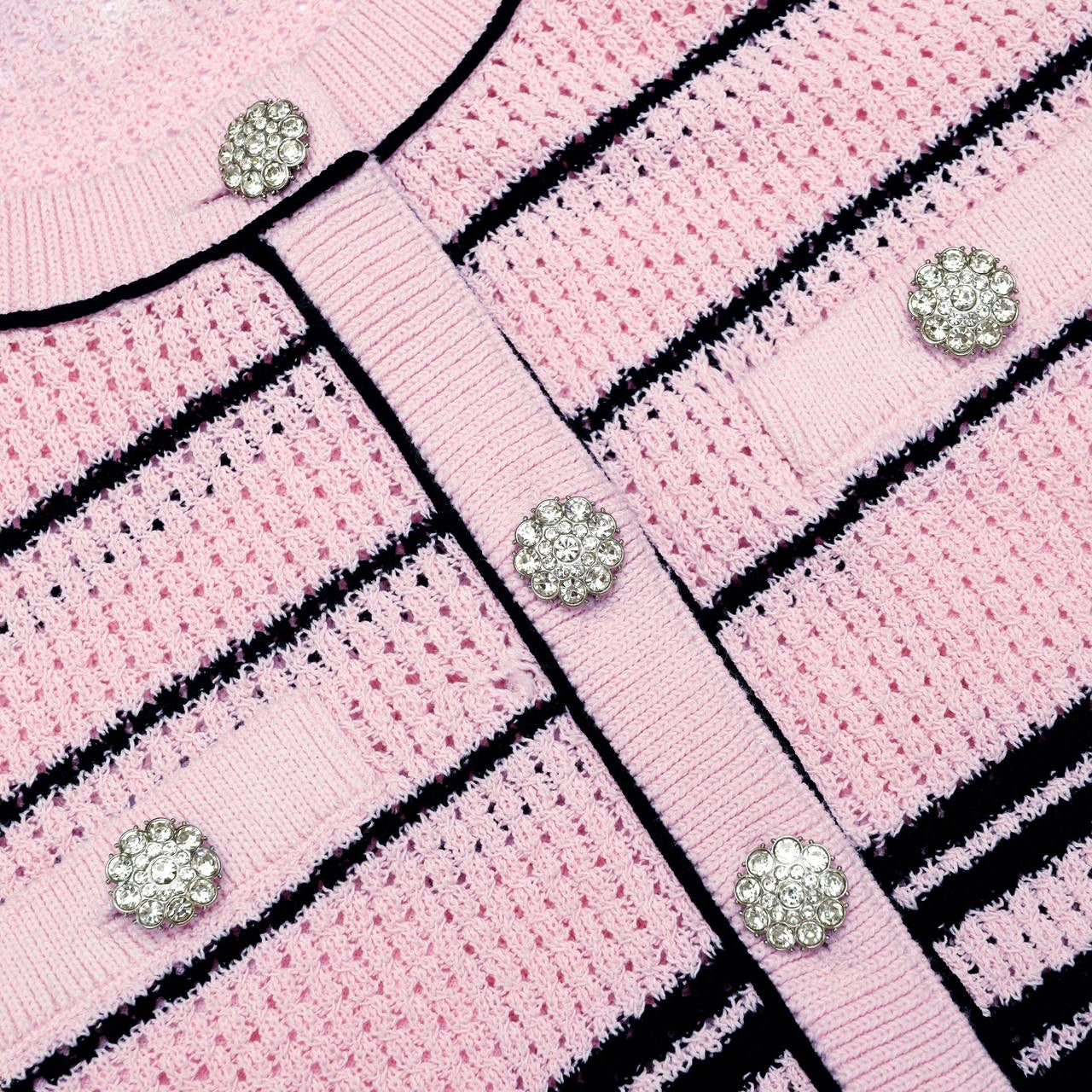 SP Pink Stripe Knit Cardigan | Mini Skirt| Jisoo Set