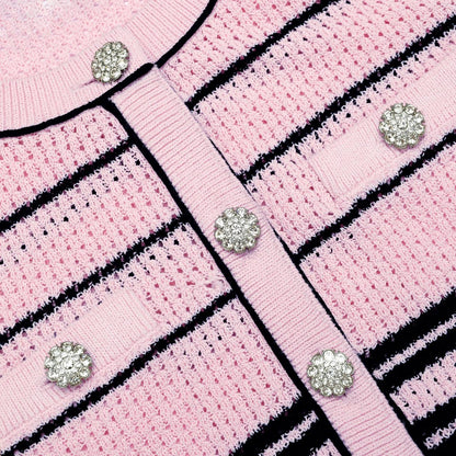 SP Pink Stripe Knit Cardigan | Mini Skirt| Jisoo Set