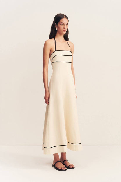 SALE! SJ Billie Contrast Panelled Halter Linen-Viscose Midi Dress