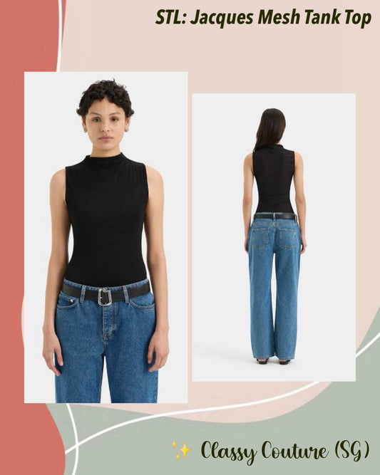 STL Jacques Mesh Sleeveless Mock Neck Tank Top