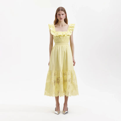 SP Yellow Cotton Midi Dress with back ribbon