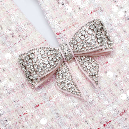 SP Pink Sequin Boucle Jacket | Bow Sleeveless Shift Mini Dress | Set