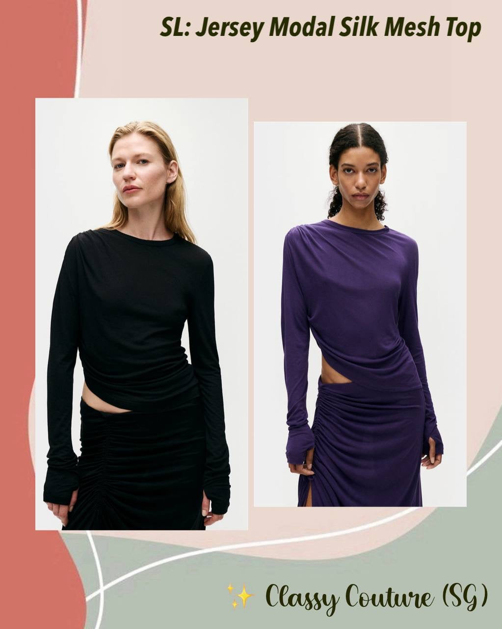 SALE! SL Jersey Modal-silk Drape Long Sleeved Top